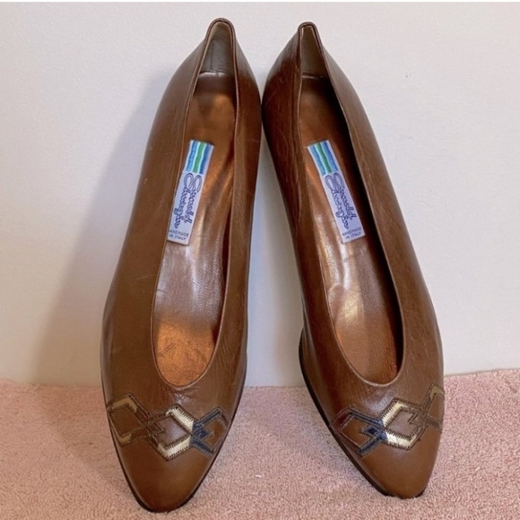 Arnold Churgin Brown Leather Slip On W  Chunky Heel 40 - Picture 1 of 11
